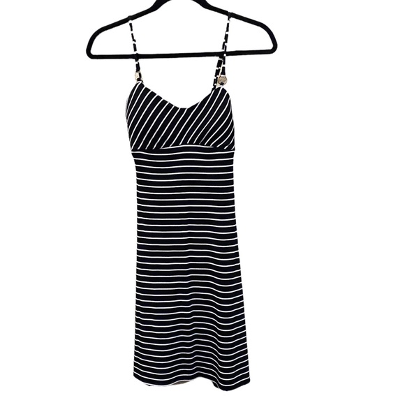 Cache Black & White Stripe Slip On Stretch Summer Simple Spaghetti Strap Dress S - Picture 2 of 15